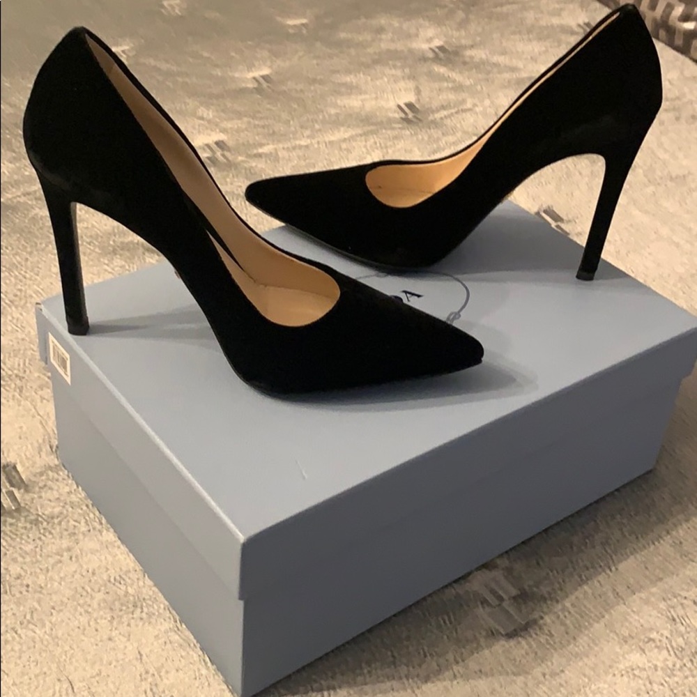 Prada velvet shoes with box, dust bags and receipt